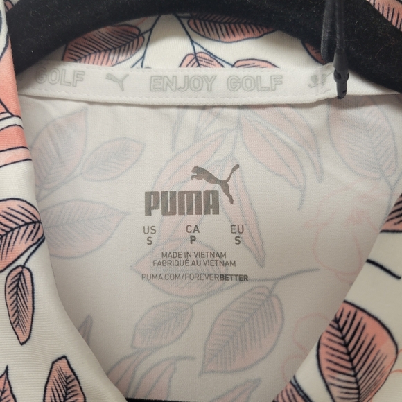 PUMA CLOUDSPUN FLORA SLEEVELESS POLO – WOMENS – BRIGHT WHITE/CARNATION PINK SM - Picture 7 of 9